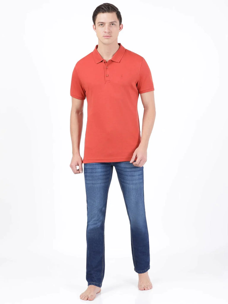 Cinnabar JOCKEY Men's Solid Half Sleeve Polo T-Shirt