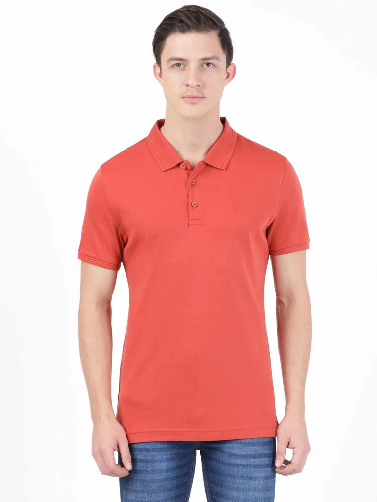 Cinnabar JOCKEY Men's Solid Half Sleeve Polo T-Shirt