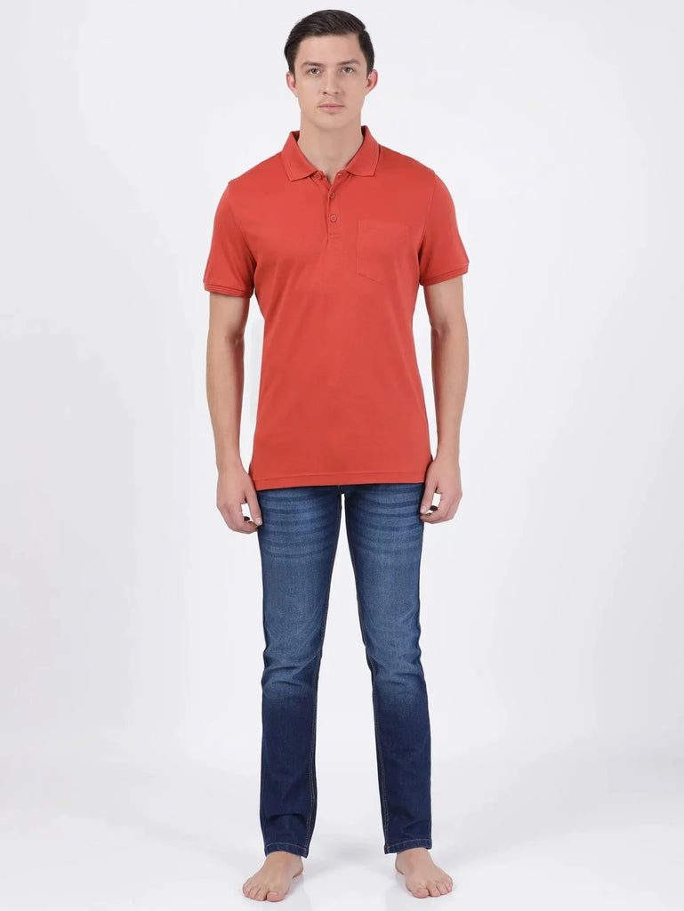 Cinnabar JOCKEY Men's Solid Half Sleeve Polo T-Shirt