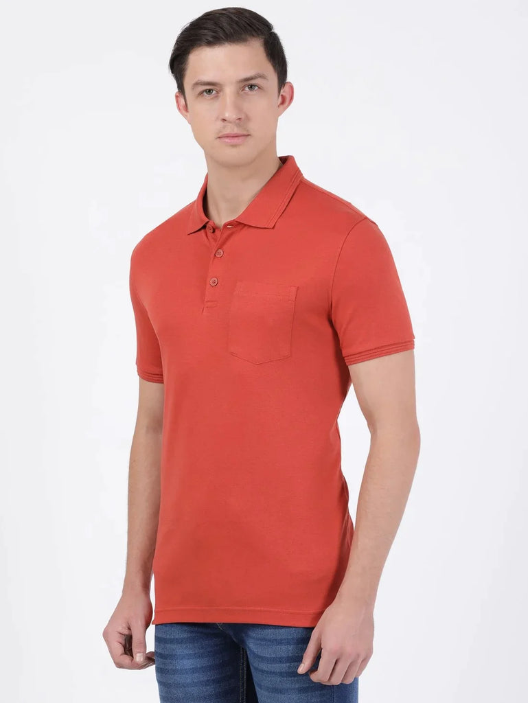 CinnabarJOCKEY Men's Solid Half Sleeve Polo T-Shirt