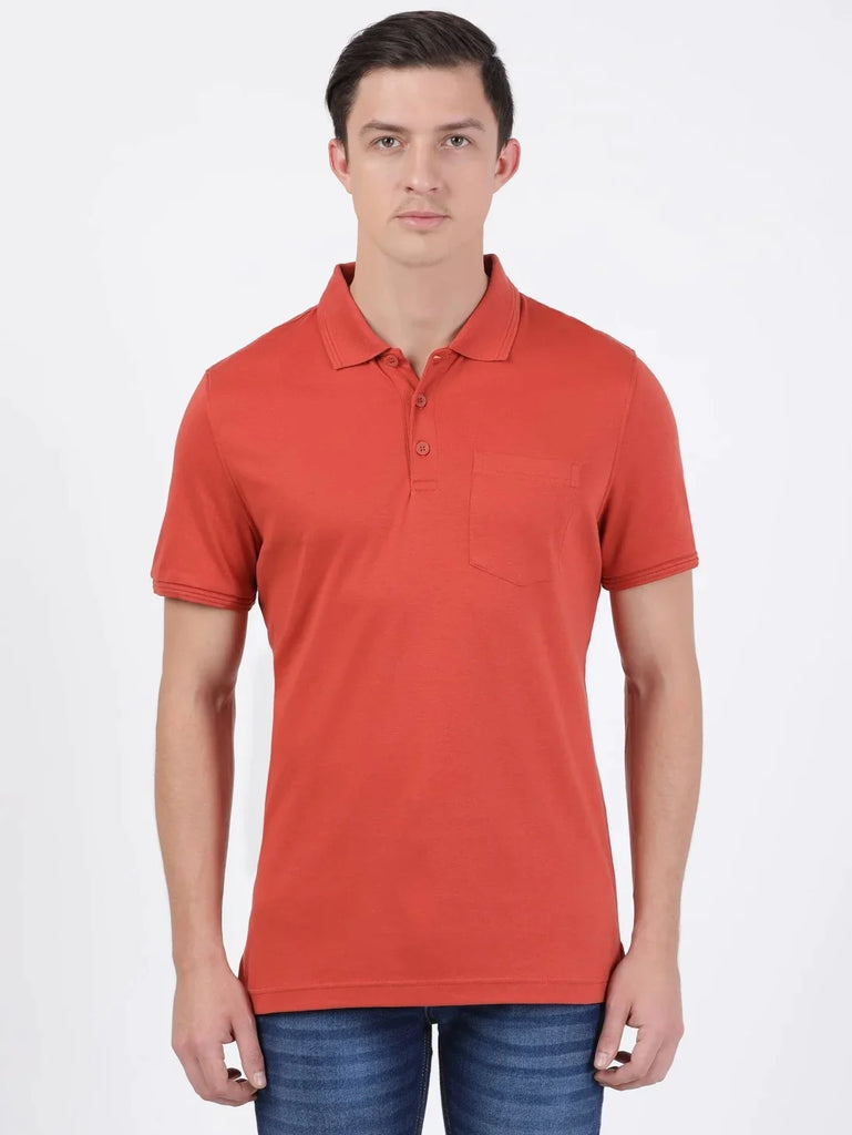 Cinnabar JOCKEY Men's Solid Half Sleeve Polo T-Shirt