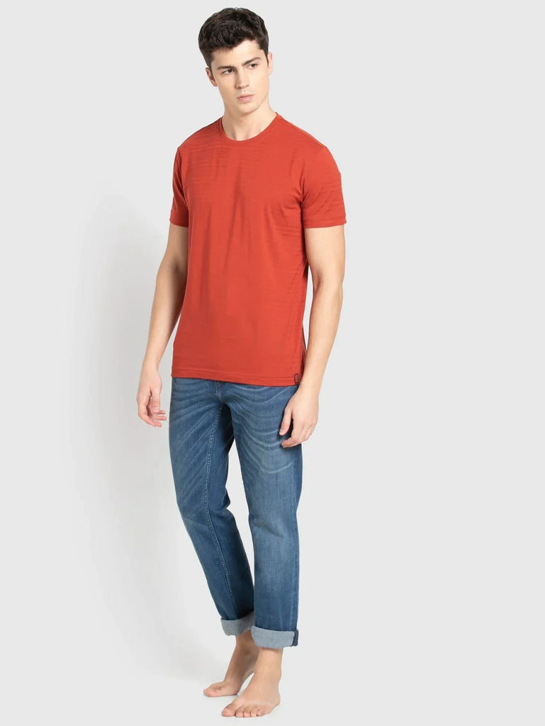 Cinnabar JOCKEY Men's Solid Round Neck Half Sleeve T-Shirt