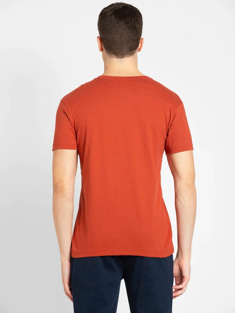 Cinnabar JOCKEY Men's Solid V Neck Half Sleeve T-Shirt