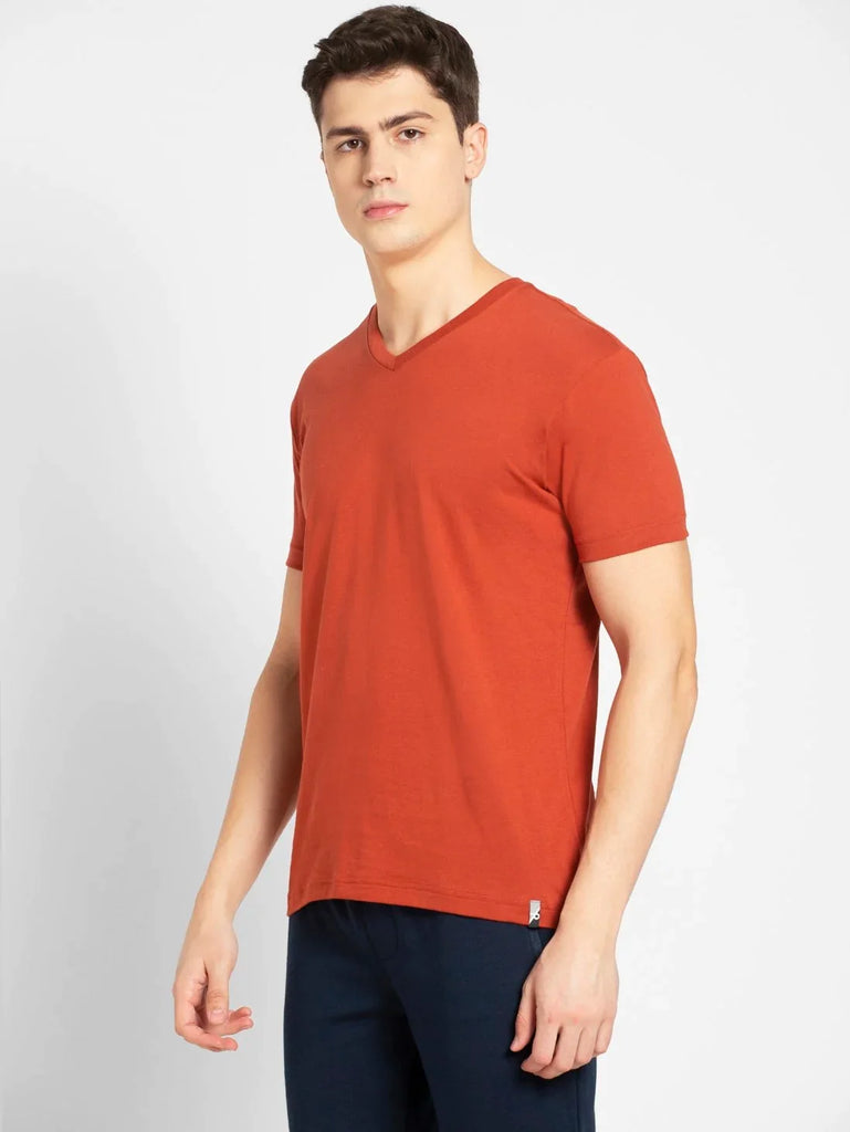 Cinnabar JOCKEY Men's Solid V Neck Half Sleeve T-Shirt