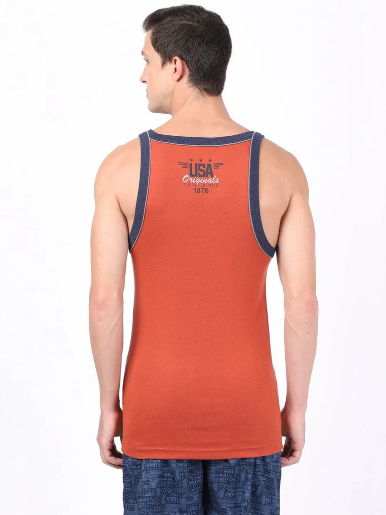 Cinnabar Jockey Cotton Rib Square Neckline Gym Vest  for Men