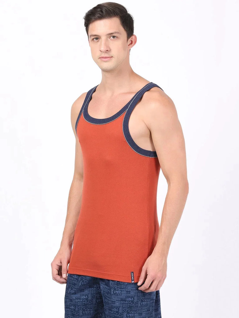 Cinnabar Jockey Cotton Rib Square Neckline Gym Vest  for Men