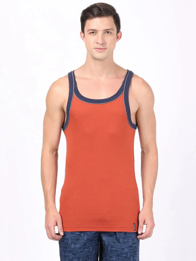 Cinnabar Jockey Cotton Rib Square Neckline Gym Vest  for Men