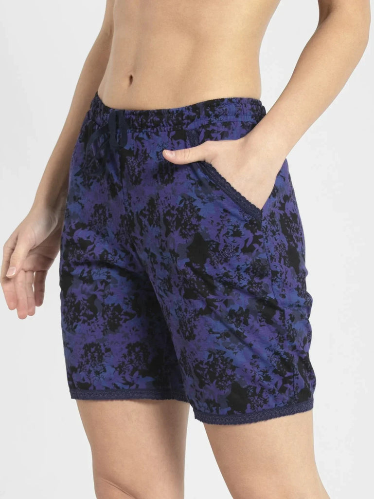 Classic Navy JOCKEY Women's Micro Modal Cotton Relaxed Fit Printed Shorts