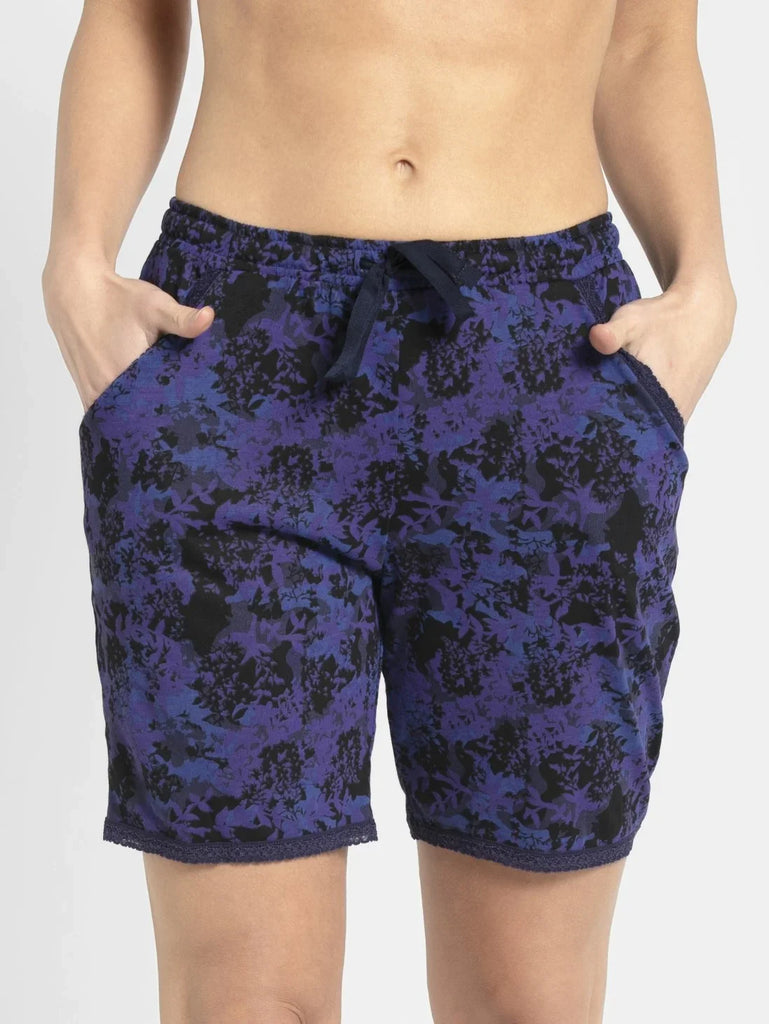 Classic Navy JOCKEY Women's Micro Modal Cotton Relaxed Fit Printed Shorts