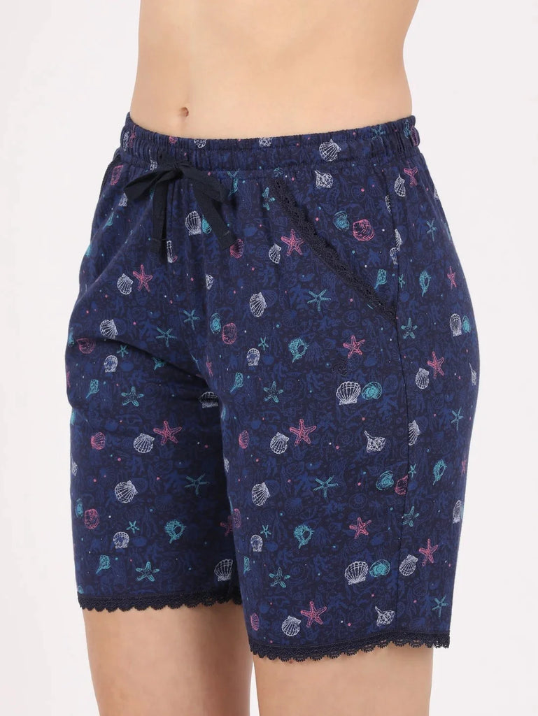 Classic Navy JOCKEY Women's Micro Modal Cotton Relaxed Fit Printed Shorts