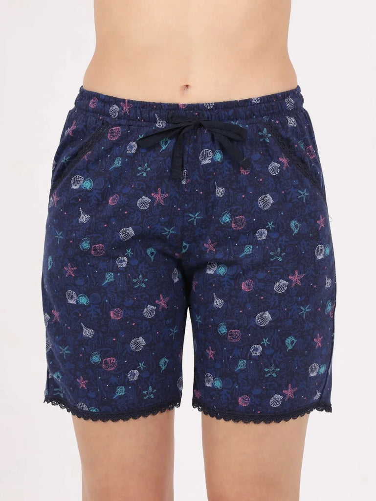 Classic Navy JOCKEY Women's Micro Modal Cotton Relaxed Fit Printed Shorts