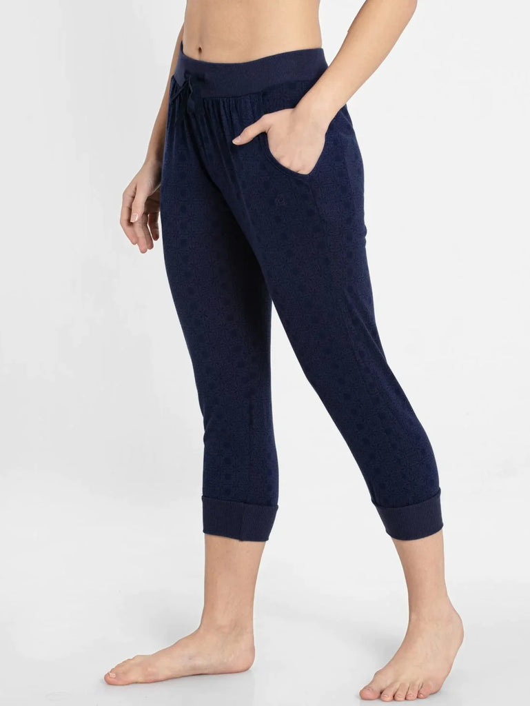 Classic Navy Jockey Women's Micro Modal Cotton Slim Fit Ribbed Cuff Capri.