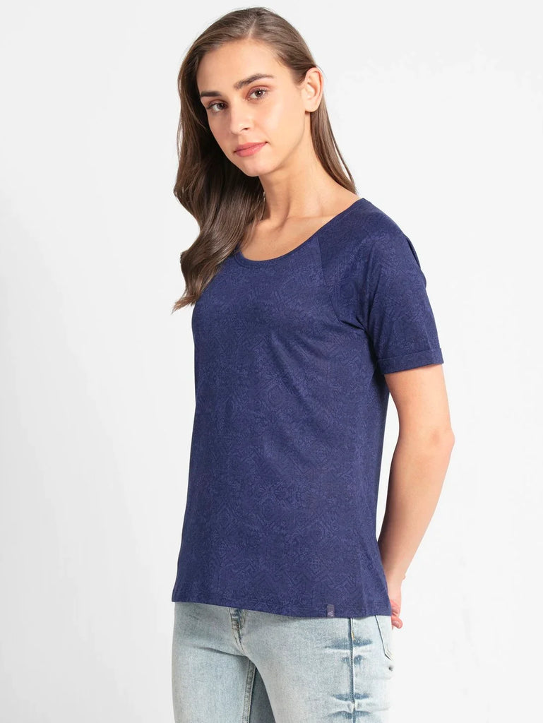 Classic Navy JOKCEY Women's Round Neck Half Sleeve T-Shirt 