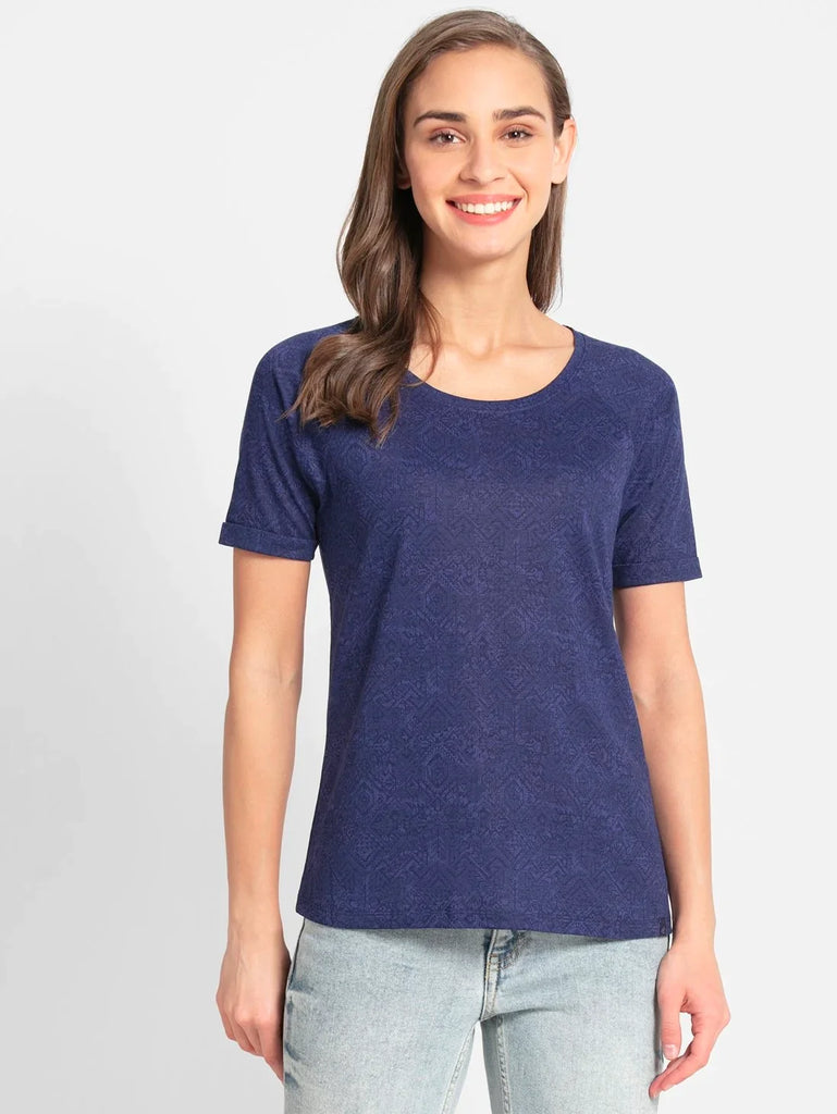 Classic Navy JOKCEY Women's Round Neck Half Sleeve T-Shirt 