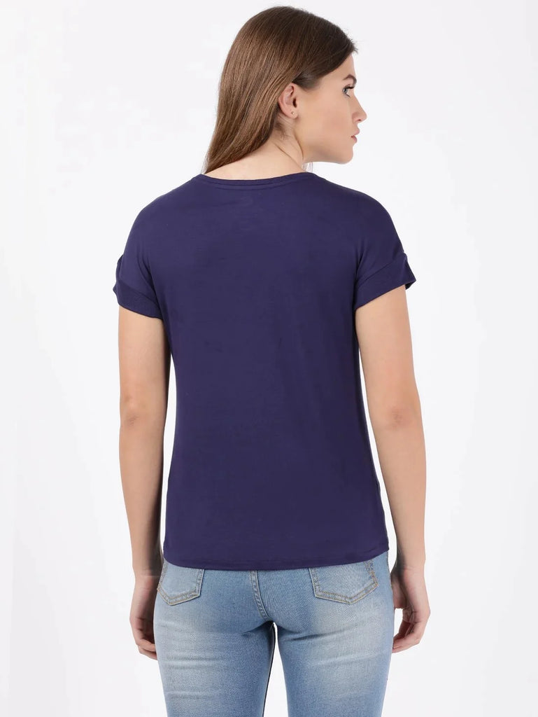 Classic Navy JOCKEY Women's Relaxed Fit Round Neck Half Sleeve T-Shirt