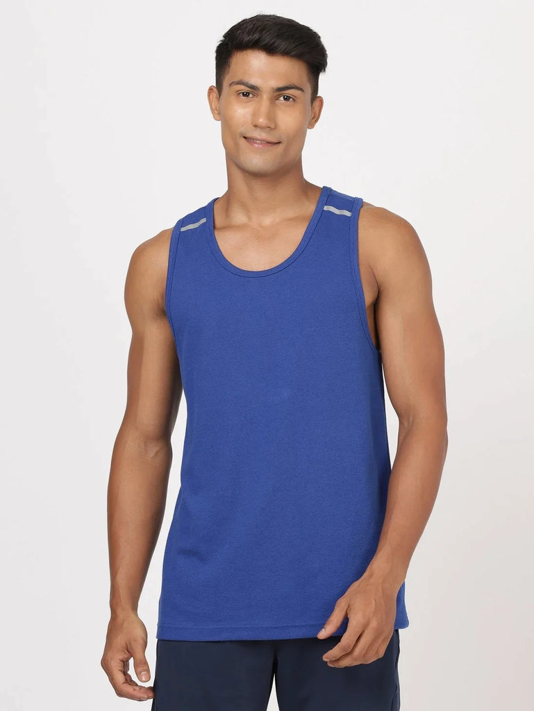 Cobalt Blue JOCKEY Men's Solid Low Neck Tank Top