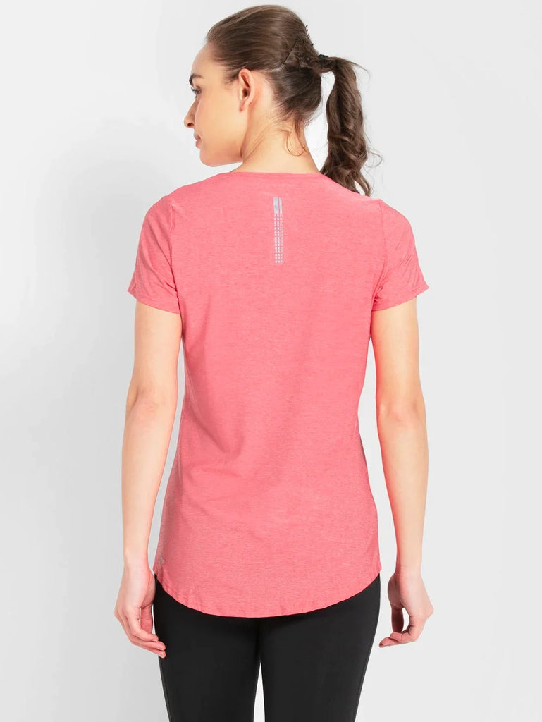 Coral Melange JOCKEY Women's Relaxed Solid Curved Hem Style Half Sleeve T-Shirt 