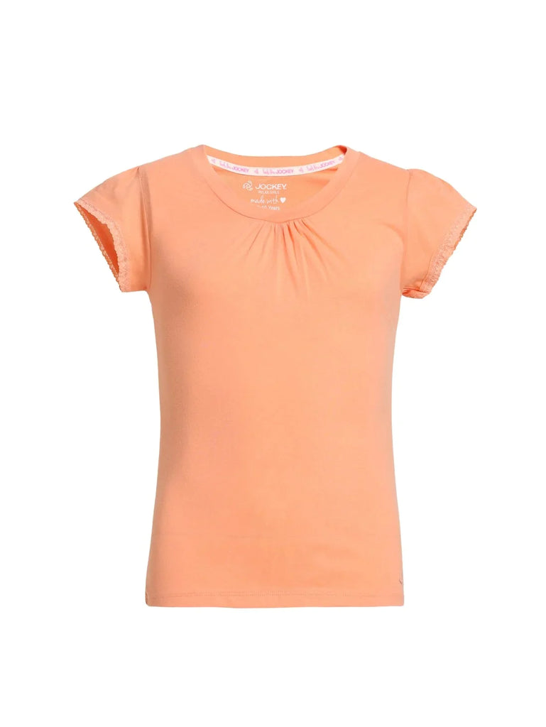 Coral Reef JOCKEY Girl's Sleeve T-Shirt with Lace Trims On Sleeve