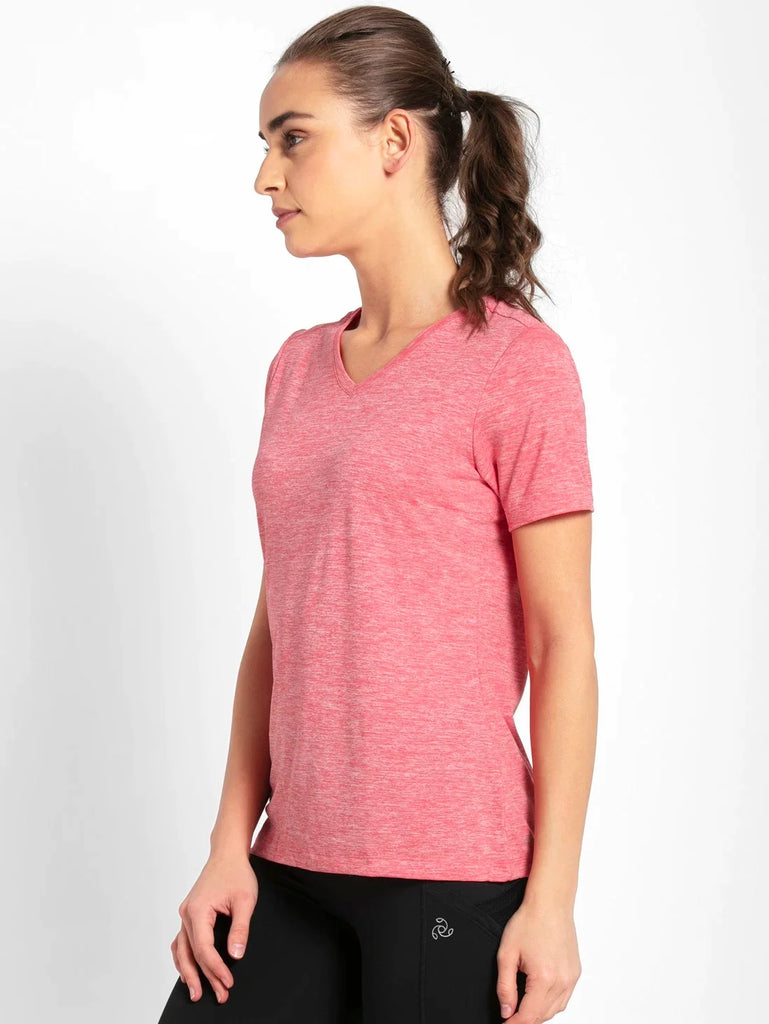 Coral JOCKEY Women's Relaxed Fit Solid V Neck Half Sleeve T-Shirt