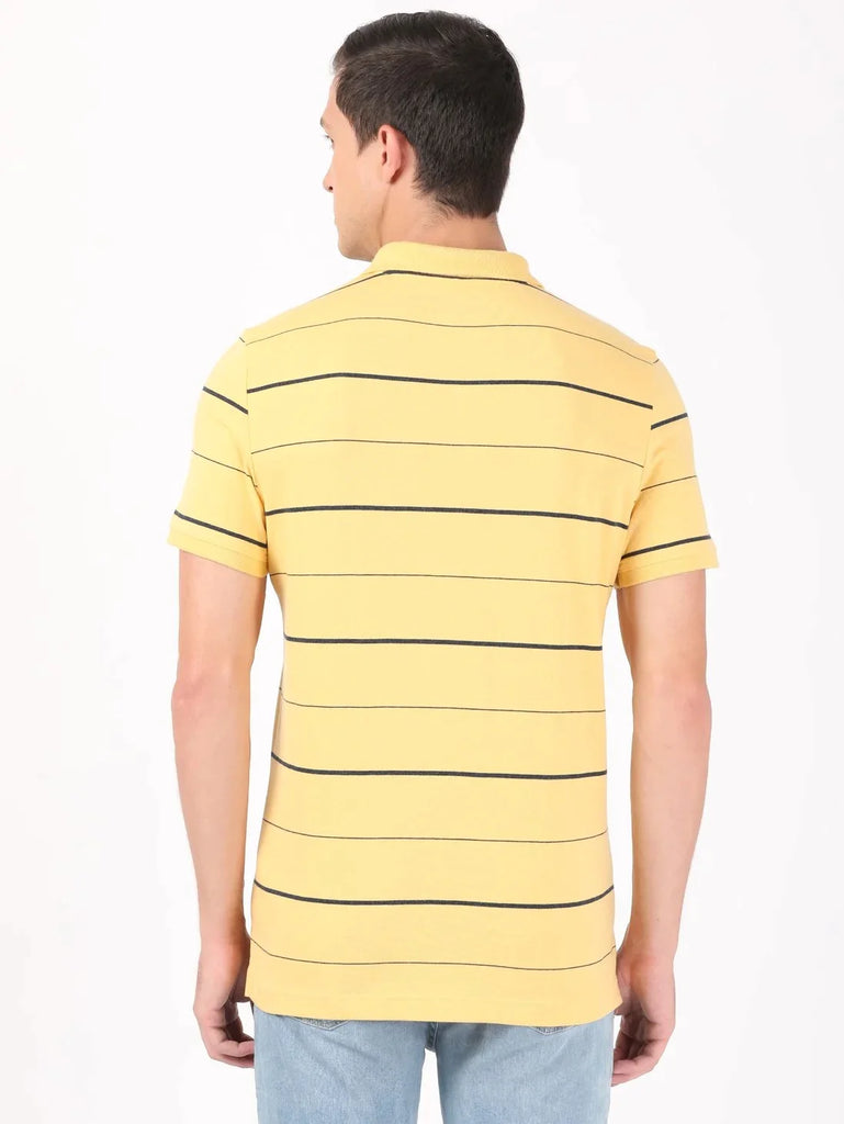 Corn silk & Night Sky ground JOCKEY Men's Cotton Rich Striped Half Sleeve Polo T-Shirt