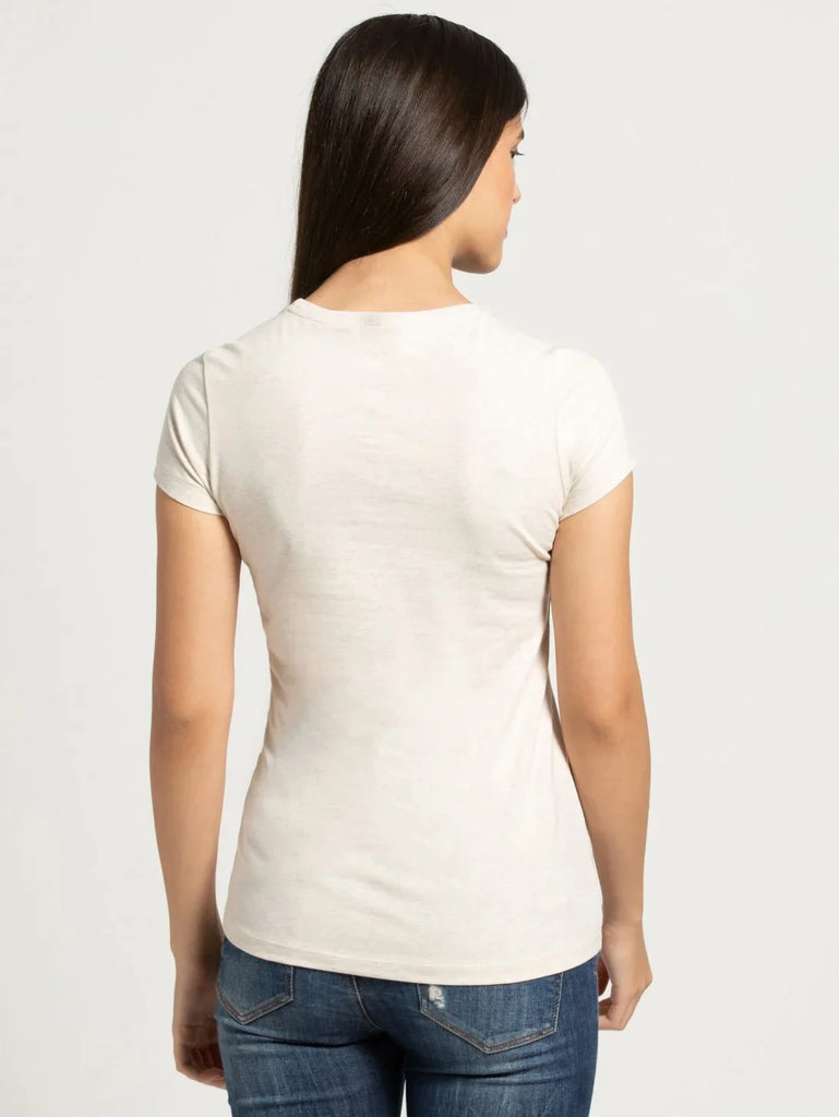 Cream Melange JOCKEY Women's Regular Fit Round Neck Half Sleeve T-Shirt