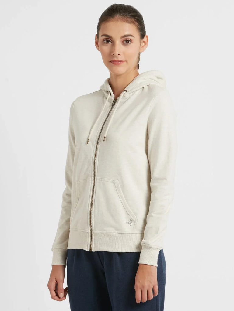 Cream Melange JOCKEY Women's Cotton French Terry Fabric Hoodie Jacket