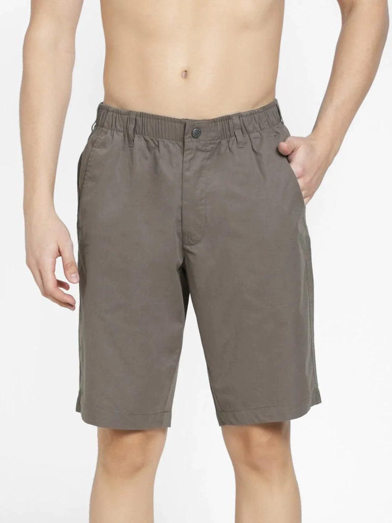 Dark Khaki JOCKEY Men's Straight Fit Solid Shorts