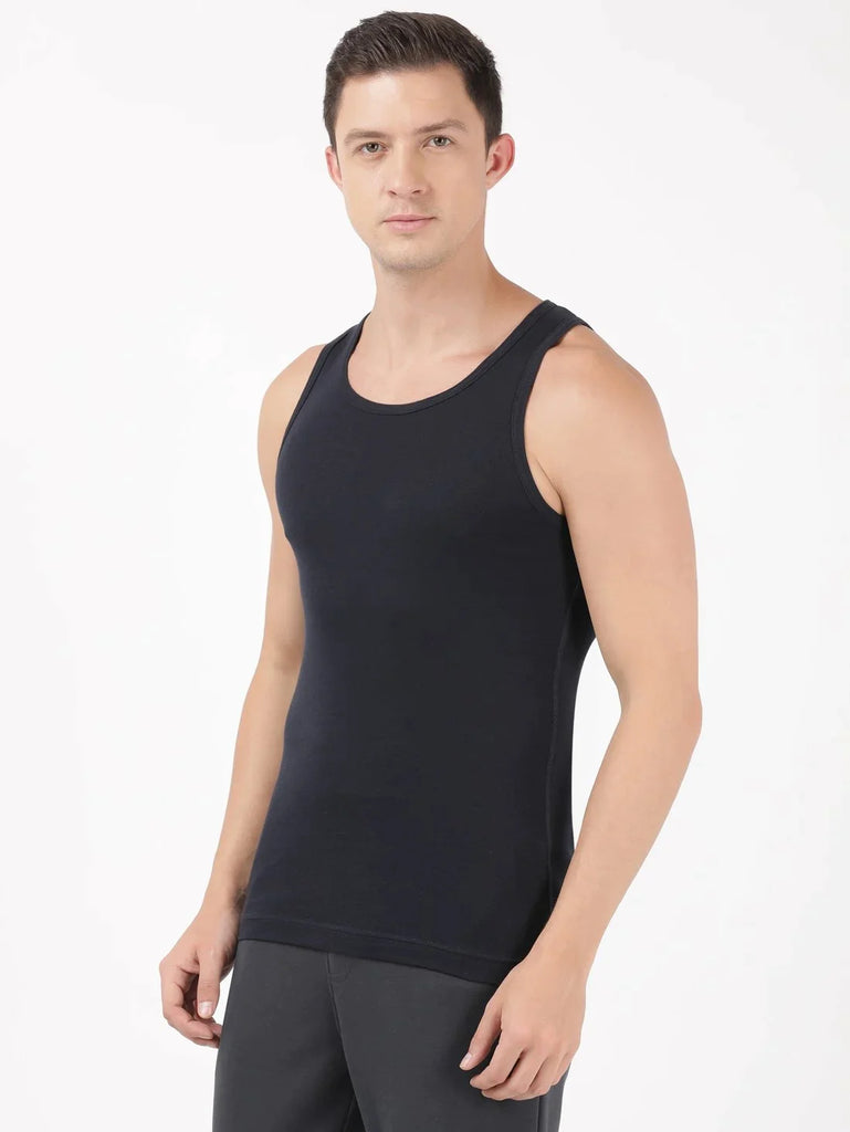 Deep Navy Jockey Cotton Rib Round Neck Sleeveless Vest for Men