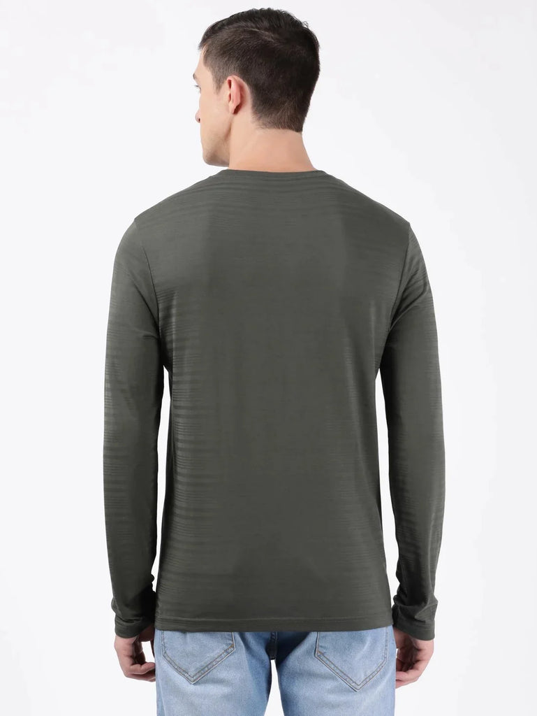 Deep Olive JOCKEY Men's Solid Round Neck Full Sleeve T-Shirt
