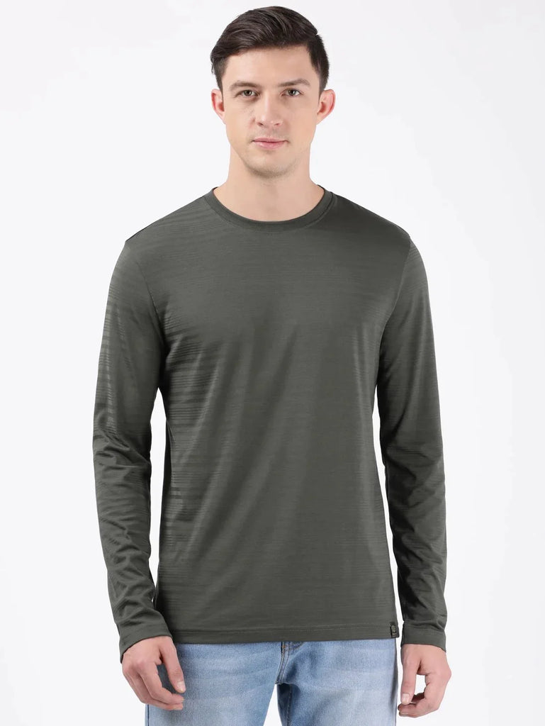 Deep Olive JOCKEY Men's Solid Round Neck Full Sleeve T-Shirt