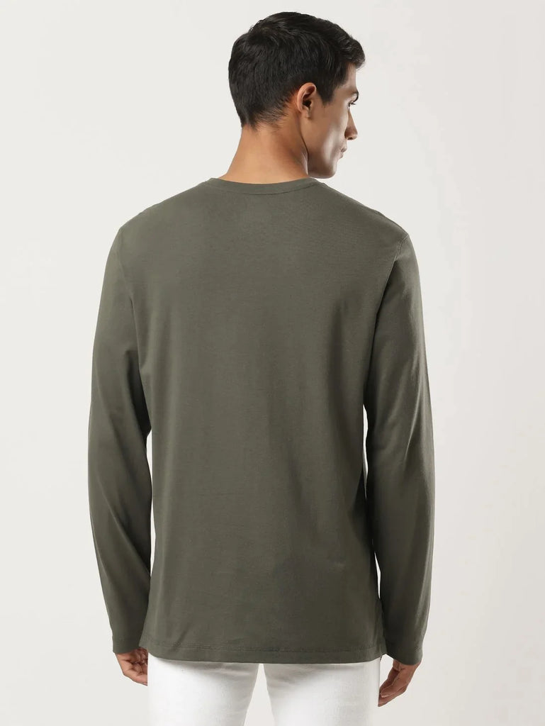 Deep Olive JOCKEY Men's Solid Full Sleeve Henley T-Shirt 