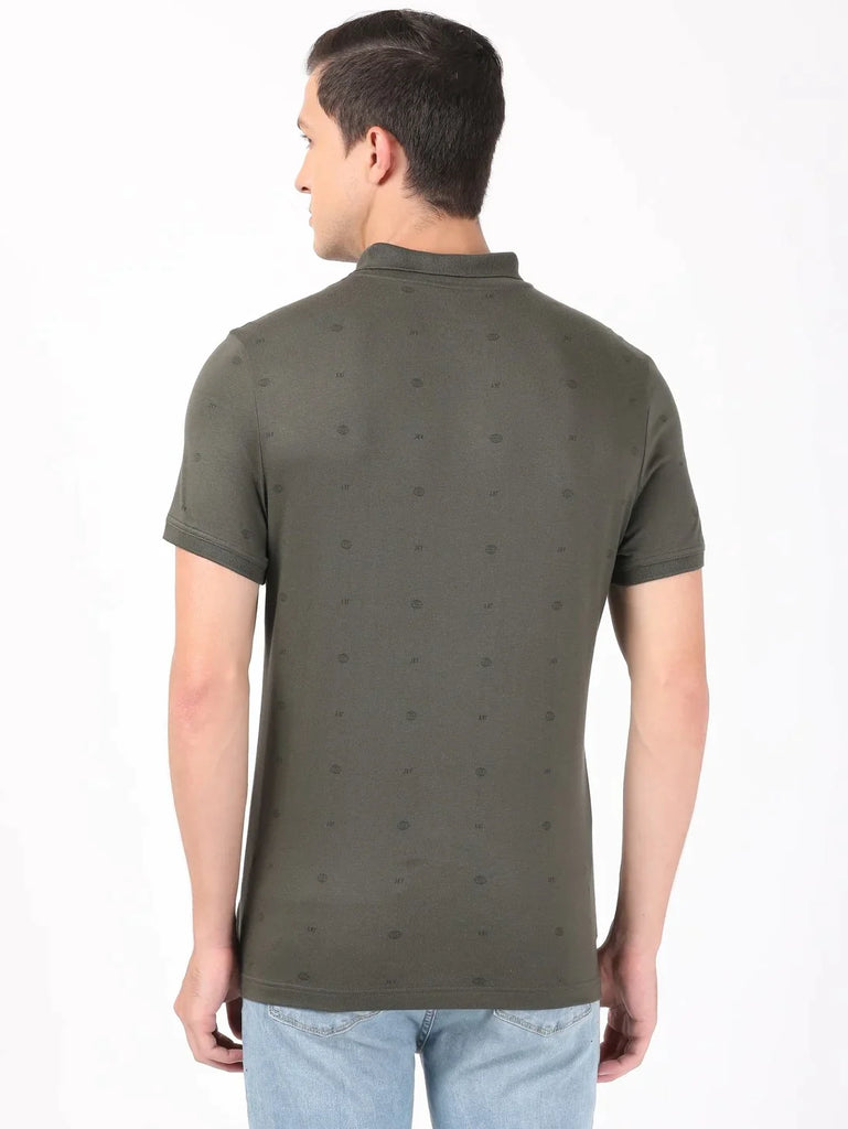 Deep Olive JOCKEY Men's Printed Half Sleeve Polo T-Shirt