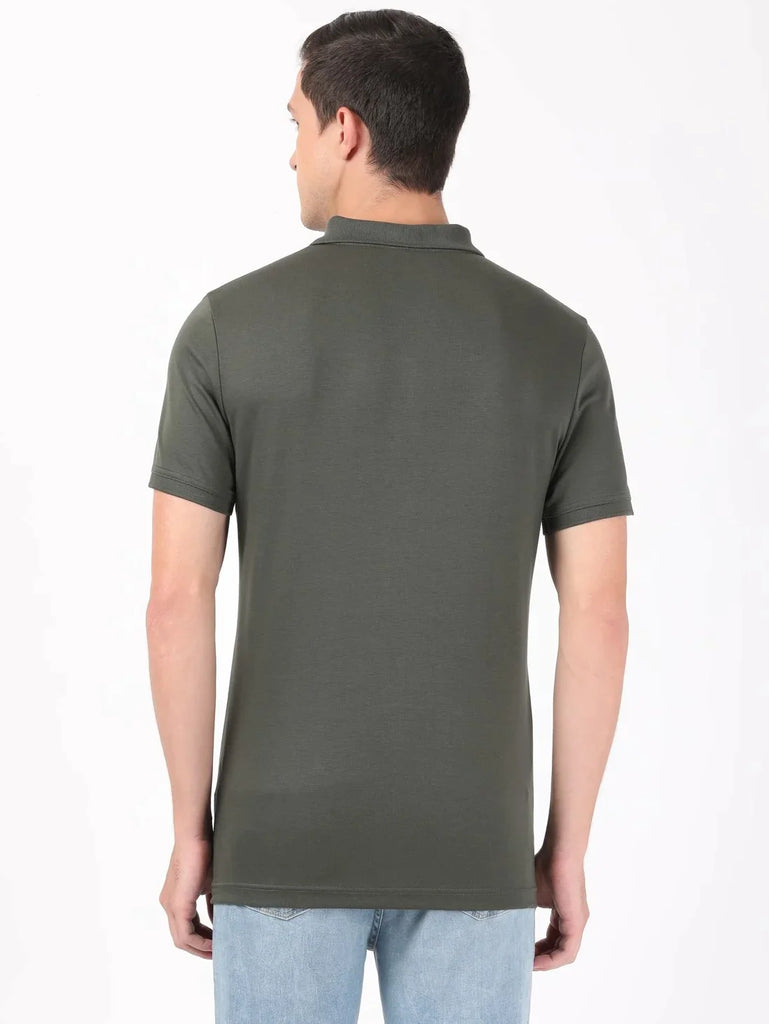 Deep Olive JOCKEY Men's Solid Half Sleeve Polo T-Shirt