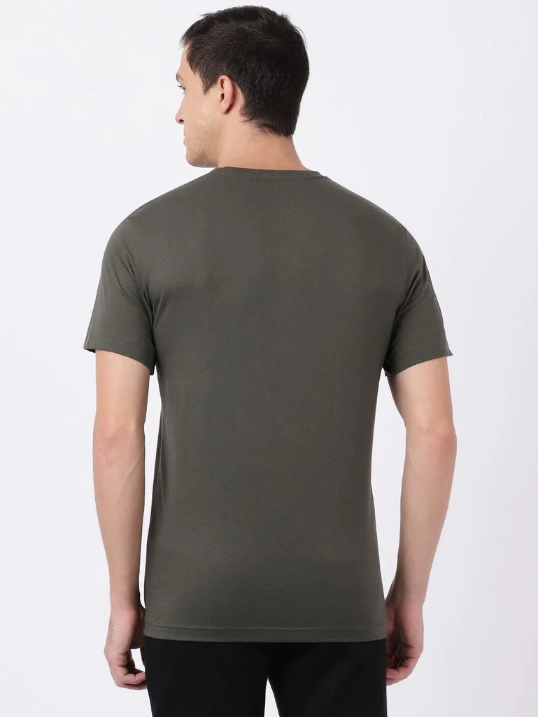 Deep Olive JOCKEY Men's Printed Round Neck Half Sleeve T-Shirt