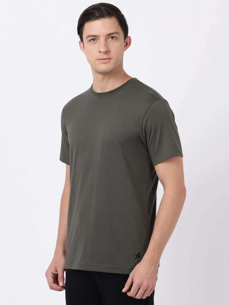 Deep Olive JOCKEY Men's Printed Round Neck Half Sleeve T-Shirt