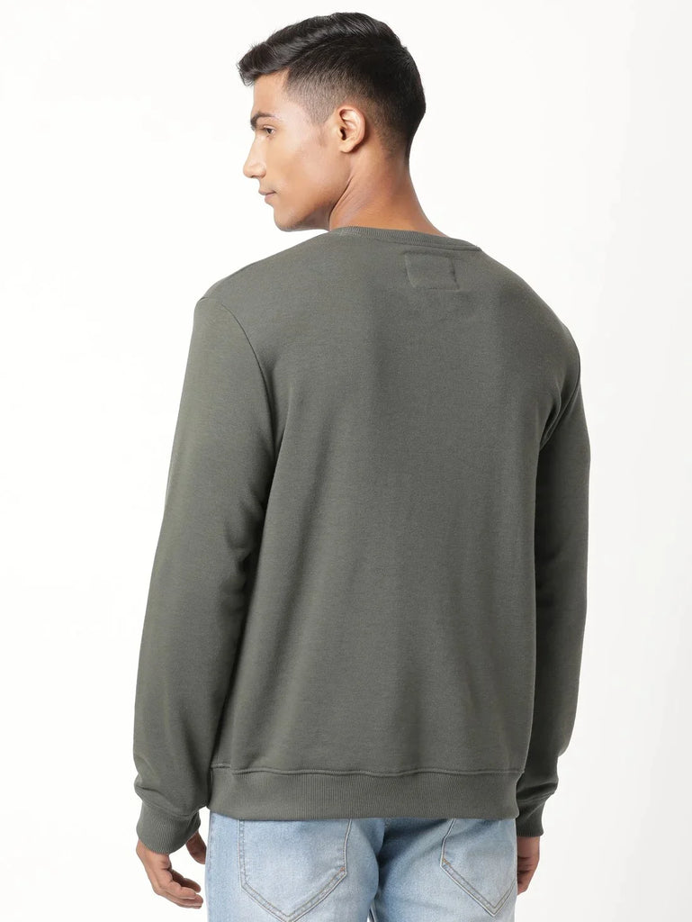 Deep Olive JOCKEY Men's Super Combed Cotton French Terry Printed Sweatshirt 