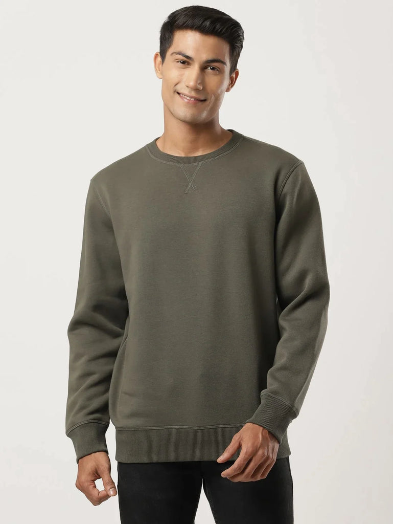 Deep Olive JOCKEY Men's Super Combed Cotton Rich Fleece Fabric Sweatshirt