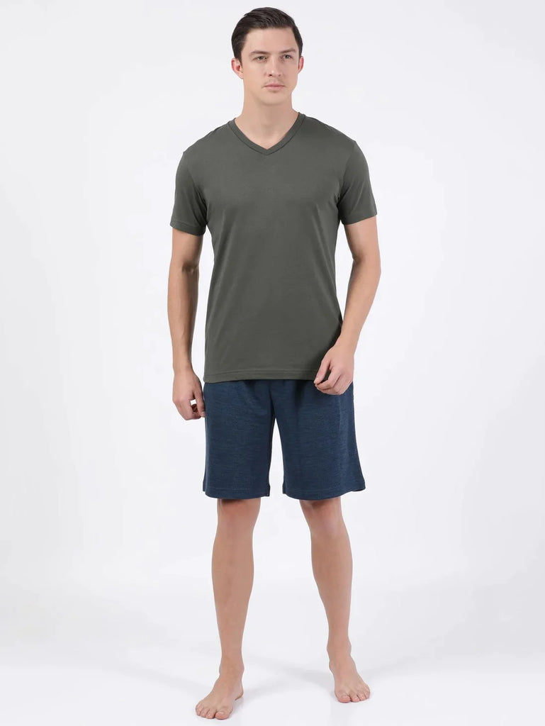 Deep Olive JOCKEY Men's Solid V Neck Half Sleeve T-Shirt