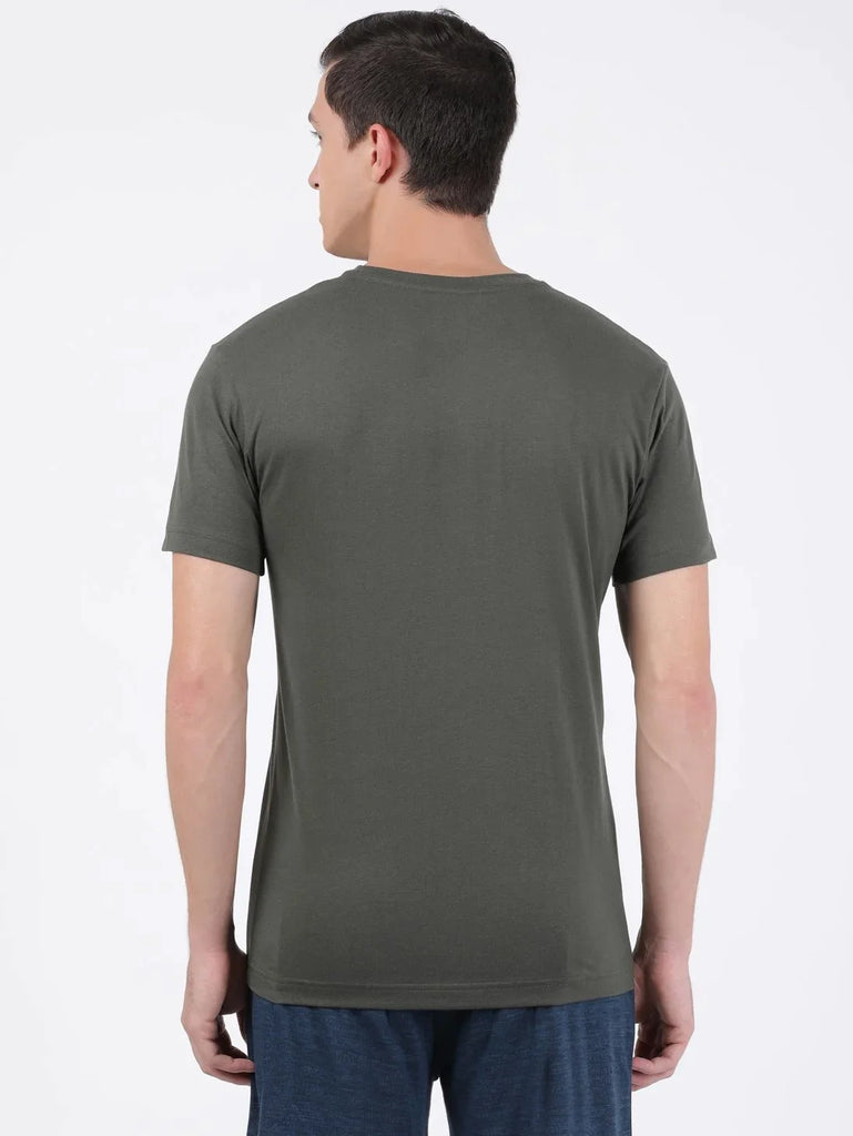 Deep Olive JOCKEY Men's Solid V Neck Half Sleeve T-Shirt