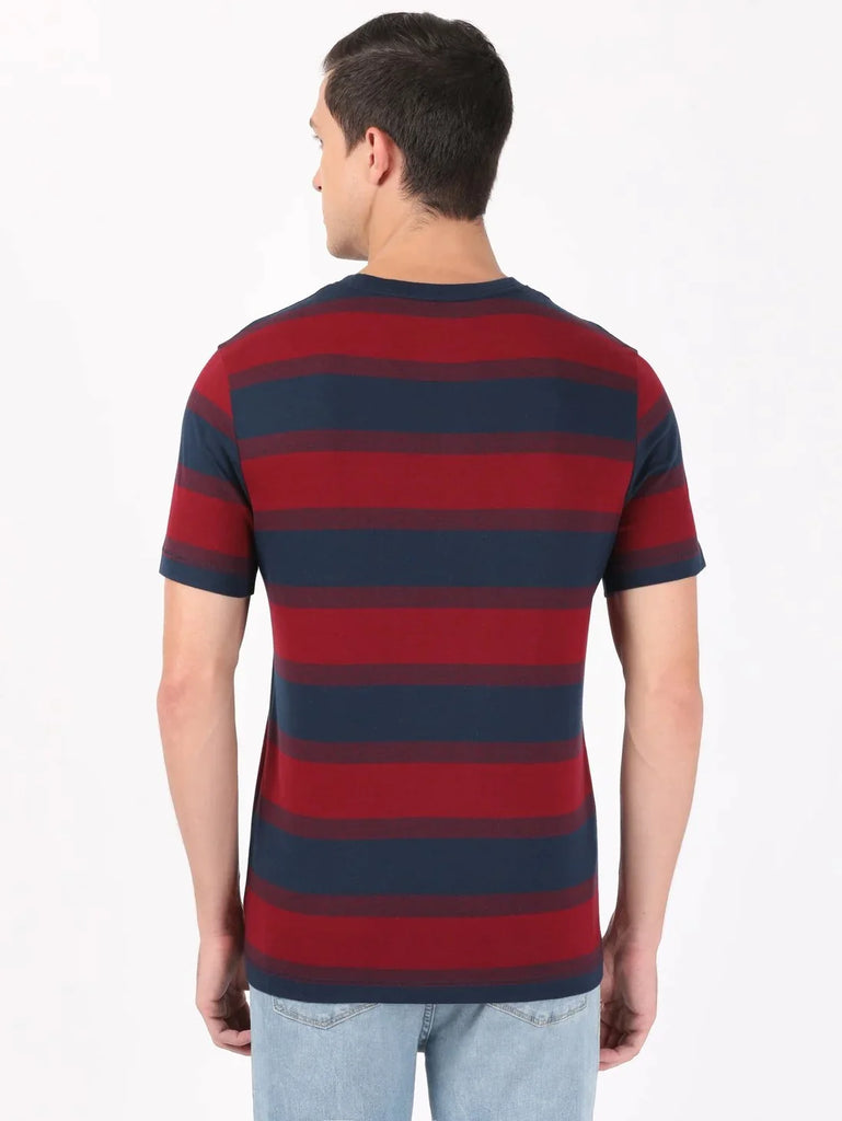 Deep Red & Navy JOCKEY Men's Striped Round Neck Half Sleeve T-Shirt