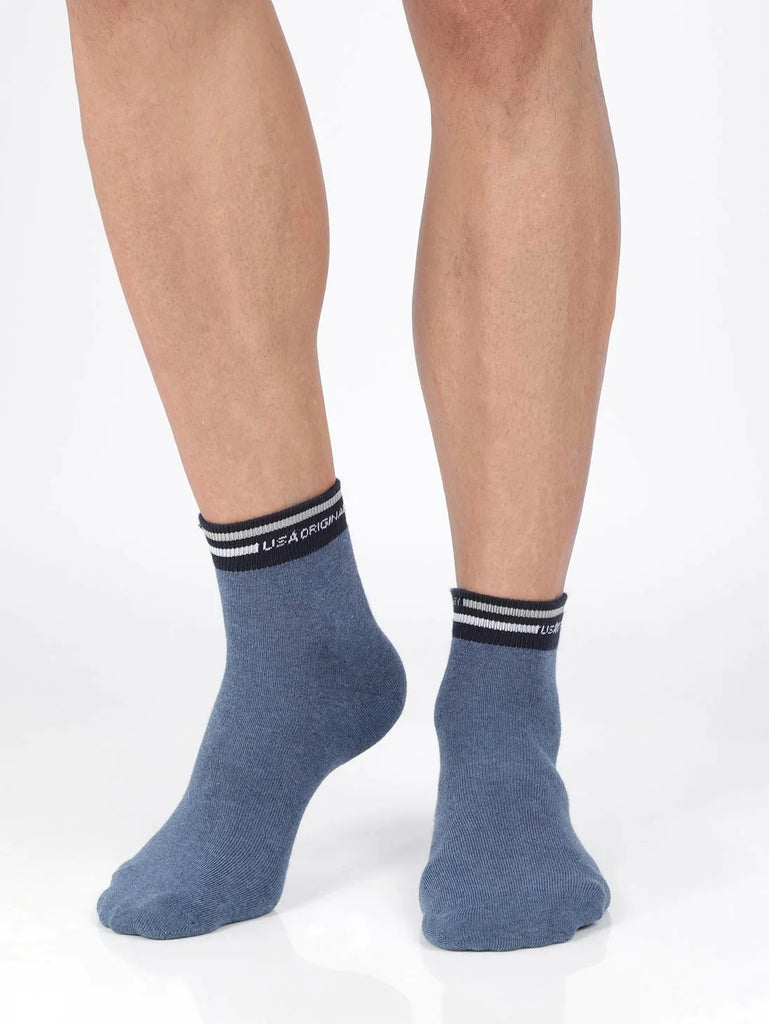 Denim Melange Jockey Men's Compact Cotton Stretch Ankle Length Socks with Stay Fresh Treatment