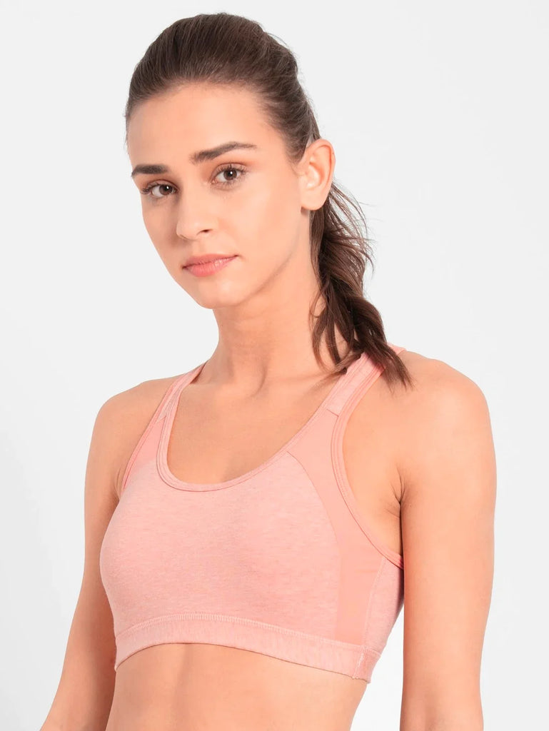 Desert Flower Melange & Coral JOCKEY Women's Wirefree Padded Racer Back Styling Active Bra.