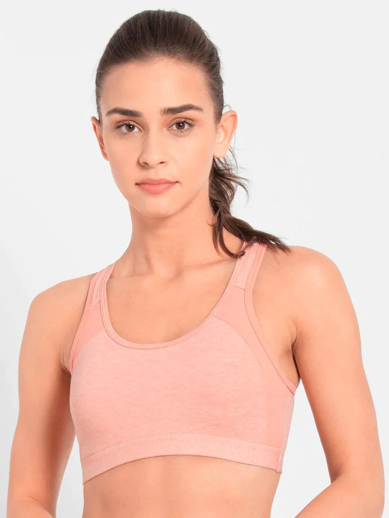 Desert Flower Melange & Coral JOCKEY Women's Wirefree Padded Racer Back Styling Active Bra.