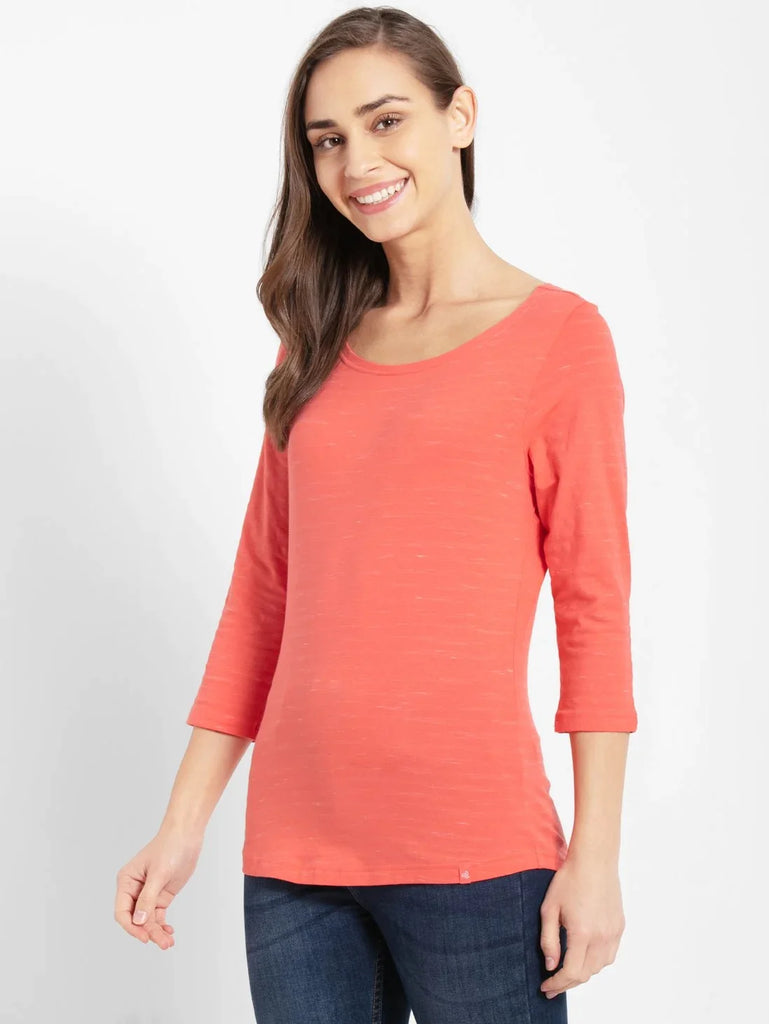 Dubarry JOCKEY Women's Yarn Dyed Striped Round Neck 3/4th Sleeve T-Shirt