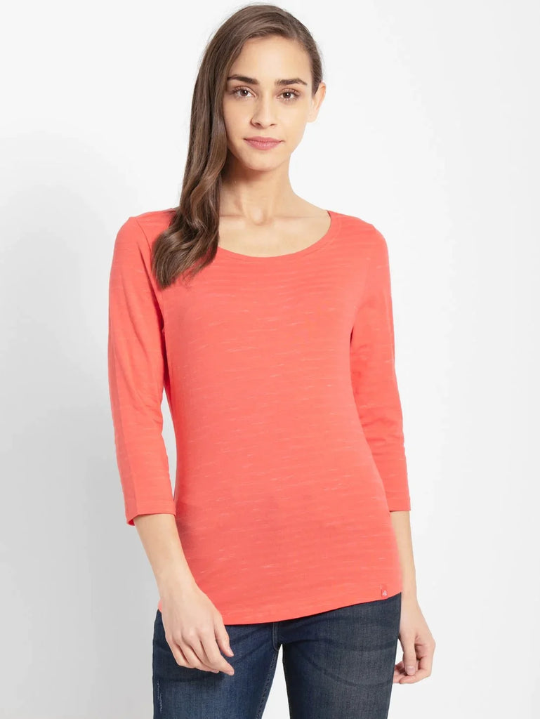 Dubarry JOCKEY Women's Yarn Dyed Striped Round Neck 3/4th Sleeve T-Shirt