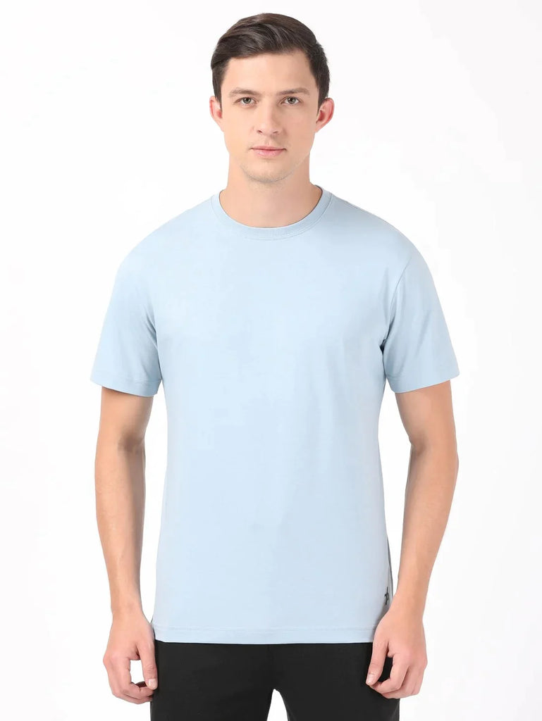 Dusty Blue JOCKEY Men's Printed Round Neck Half Sleeve T-Shirt