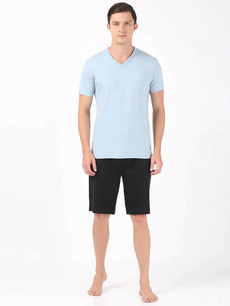 Dusty Blue JOCKEY Men's Solid V Neck Half Sleeve T-Shirt