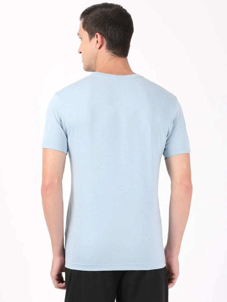 Dusty Blue JOCKEY Men's Solid V Neck Half Sleeve T-Shirt