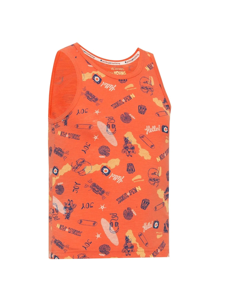 Ember Glow Printed JOCKEY Boy's Super Combed Cotton Printed Tank Top