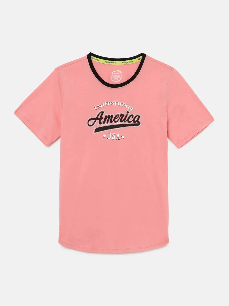 Flamingo Pink JOCKEY Girl's Hi Low Hem Short Sleeve T-Shirt